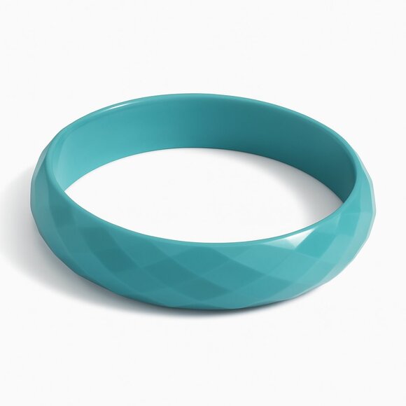 Vintage Style Lucite Turquoise Faceted Bangle Bracelet - Picture 7 of 7